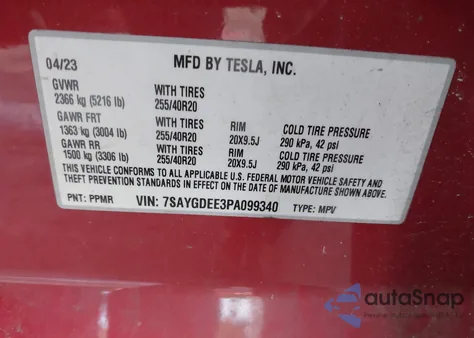 2023 Tesla Model Y Awd/Long Range Dual Motor All-Wheel Drive z USA, uszkodzony, nr VIN 7SAYGDEE3PA099340